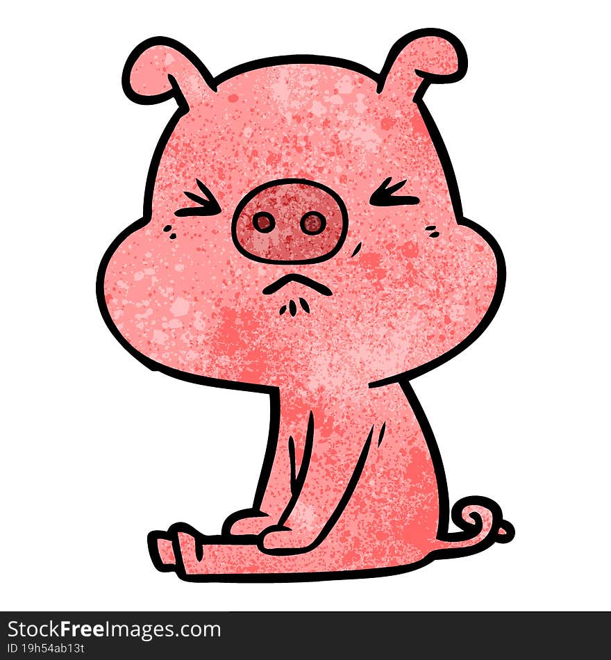 cartoon angry pig sat waiting. cartoon angry pig sat waiting