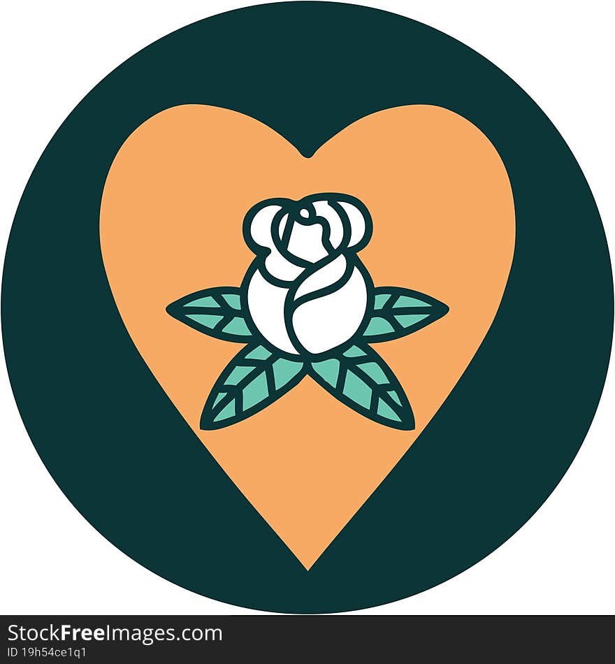 Tattoo Style Icon Of A Heart And Flowers