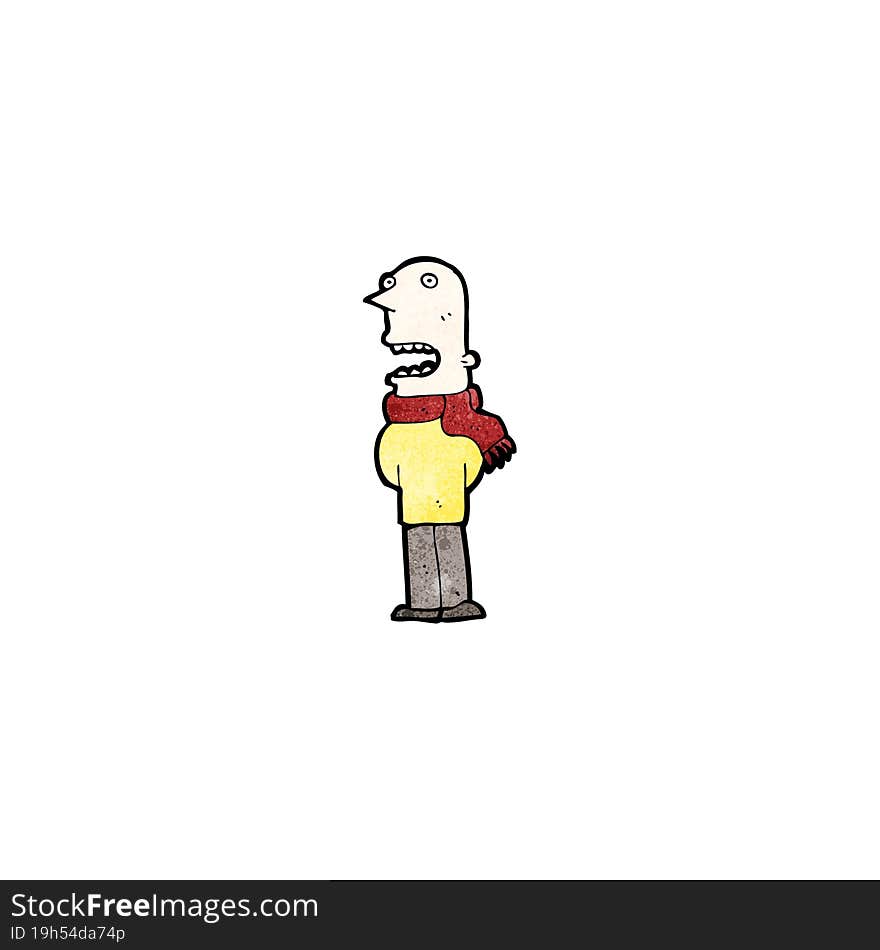 Cartoon Bald Man In Scarf