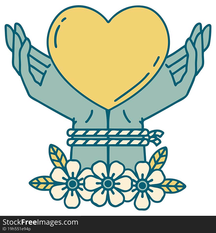 tattoo style icon of tied hands and a heart