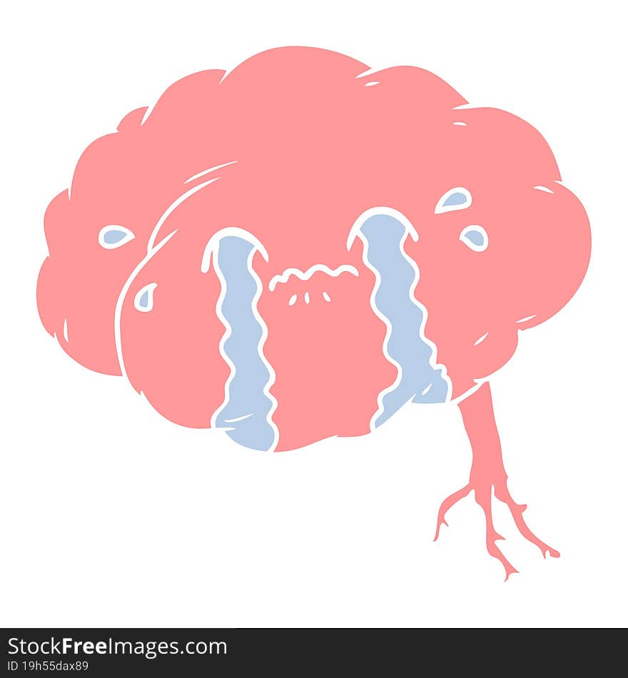 flat color style cartoon brain with headache