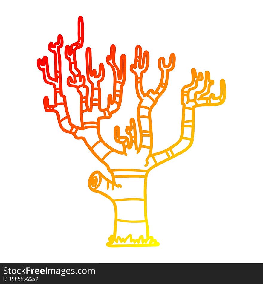 warm gradient line drawing cartoon winter tree