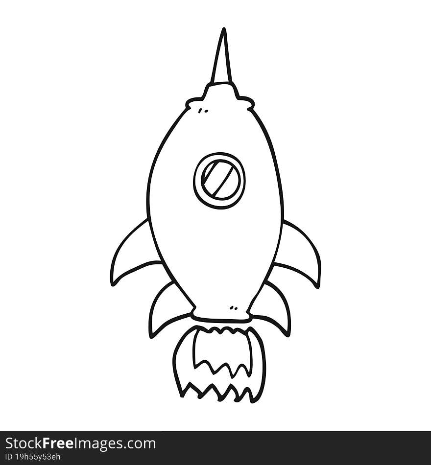 black and white cartoon spaceship