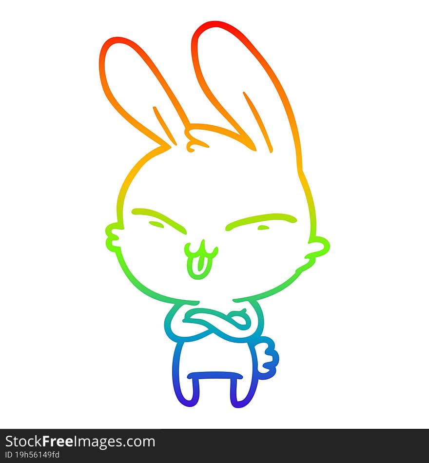 Rainbow Gradient Line Drawing Cute Cartoon Rabbit