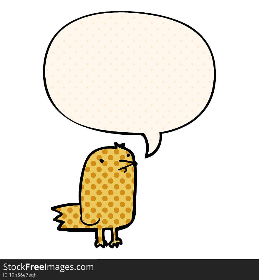 cartoon bird with speech bubble in comic book style