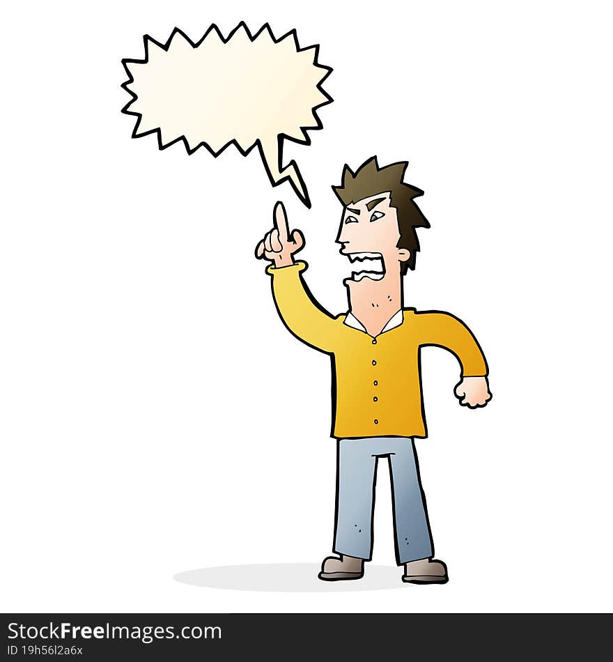 cartoon angry man making point with speech bubble