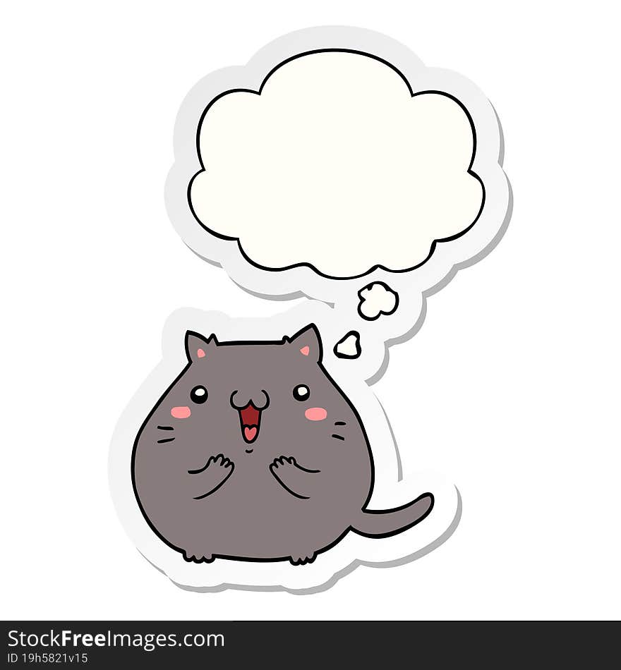 happy cartoon cat and thought bubble as a printed sticker