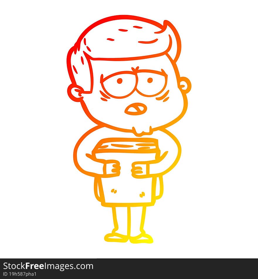 warm gradient line drawing of a cartoon tired man