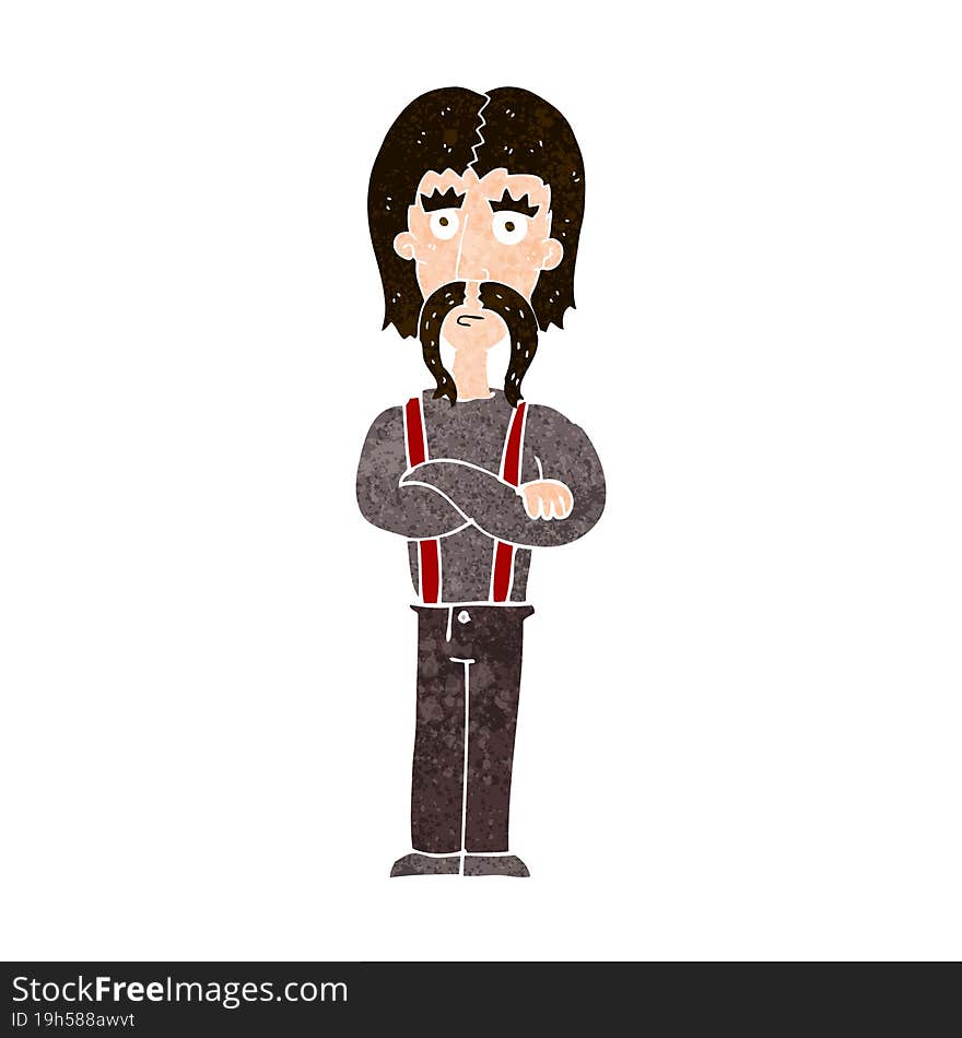 cartoon long mustache man with folded arms