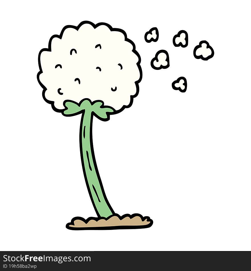 Hand Drawn Doodle Style Cartoon Dandelion Blowing In Wind