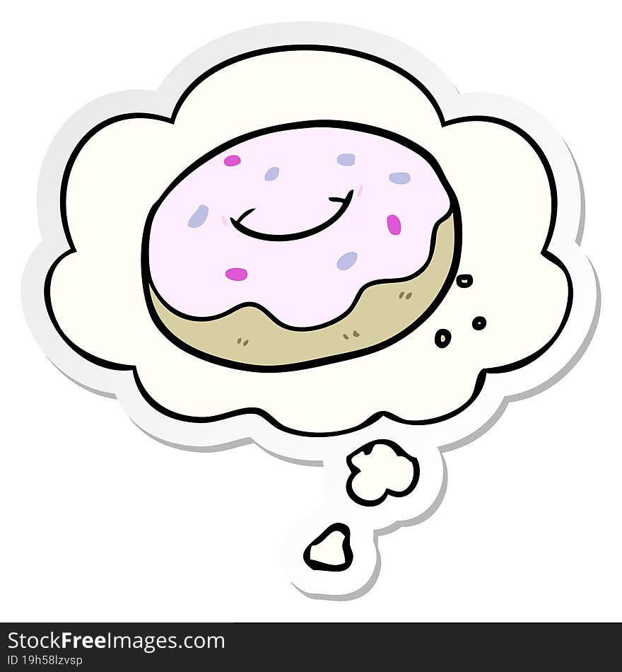 cartoon donut and thought bubble as a printed sticker