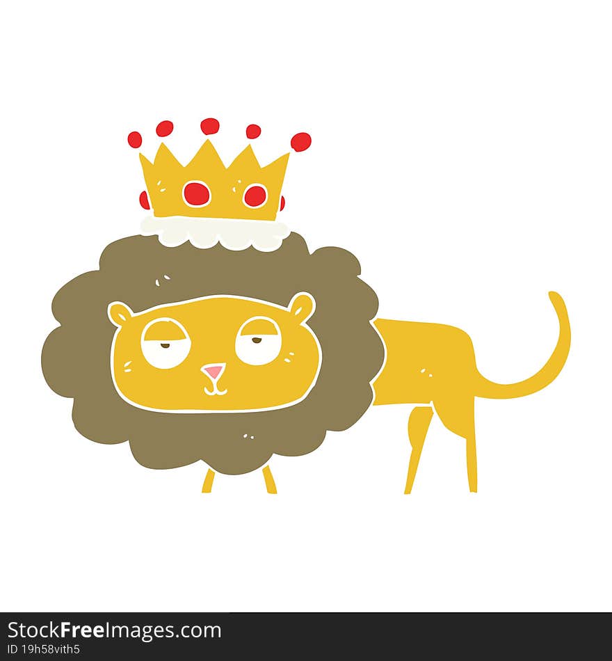 flat color illustration of a cartoon lion with crown