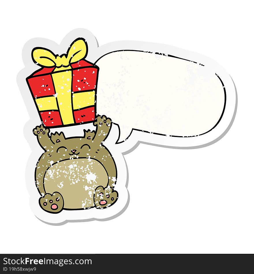 cute cartoon christmas bear and speech bubble distressed sticker