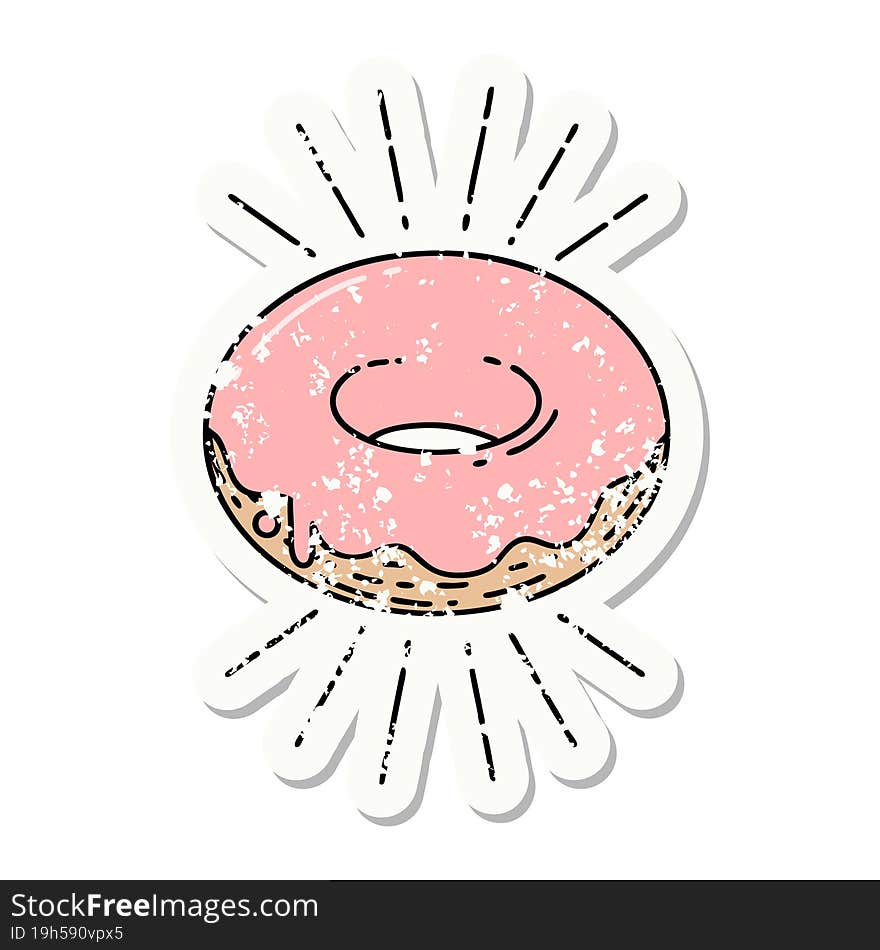 grunge sticker of tattoo style iced donut