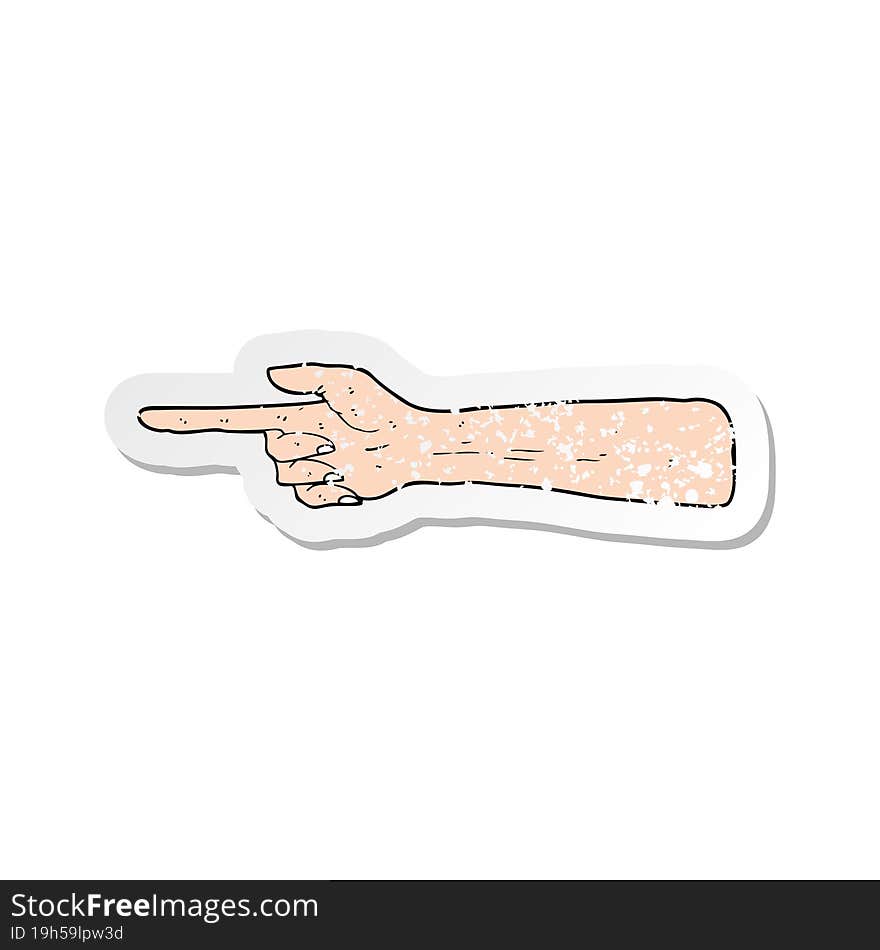 retro distressed sticker of a pointing hand cartoon