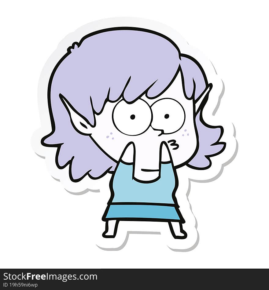 sticker of a cartoon elf girl staring