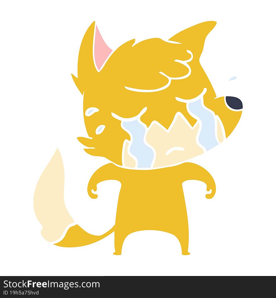 crying fox flat color style cartoon