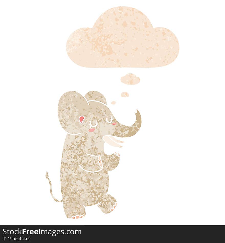 Cartoon Elephant And Thought Bubble In Retro Textured Style