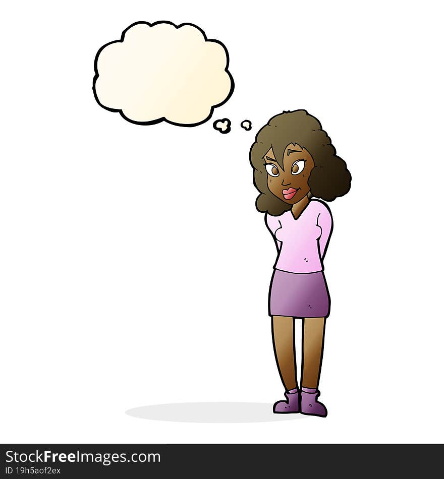 cartoon confused woman with thought bubble