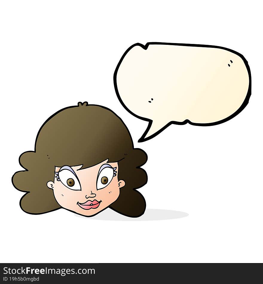 Cartoon Happy Female Face With Speech Bubble