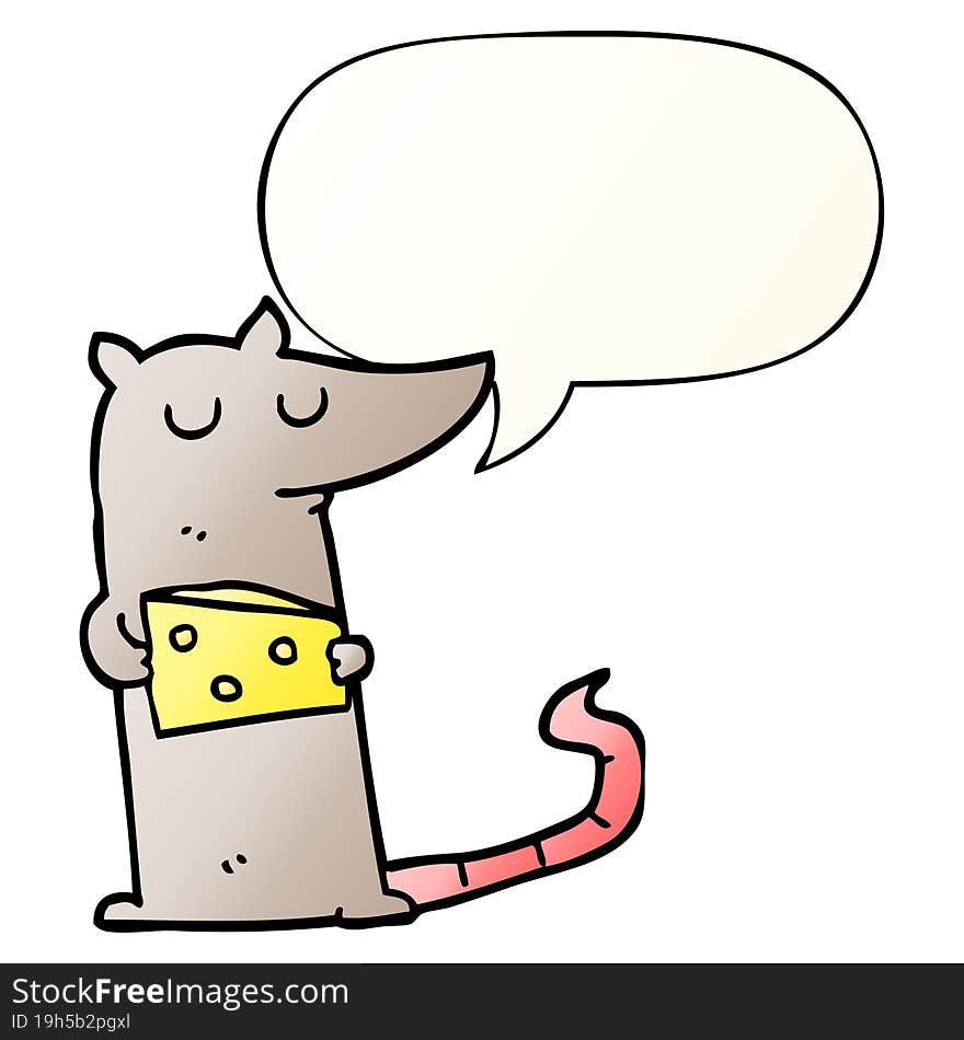 cartoon mouse and cheese and speech bubble in smooth gradient style