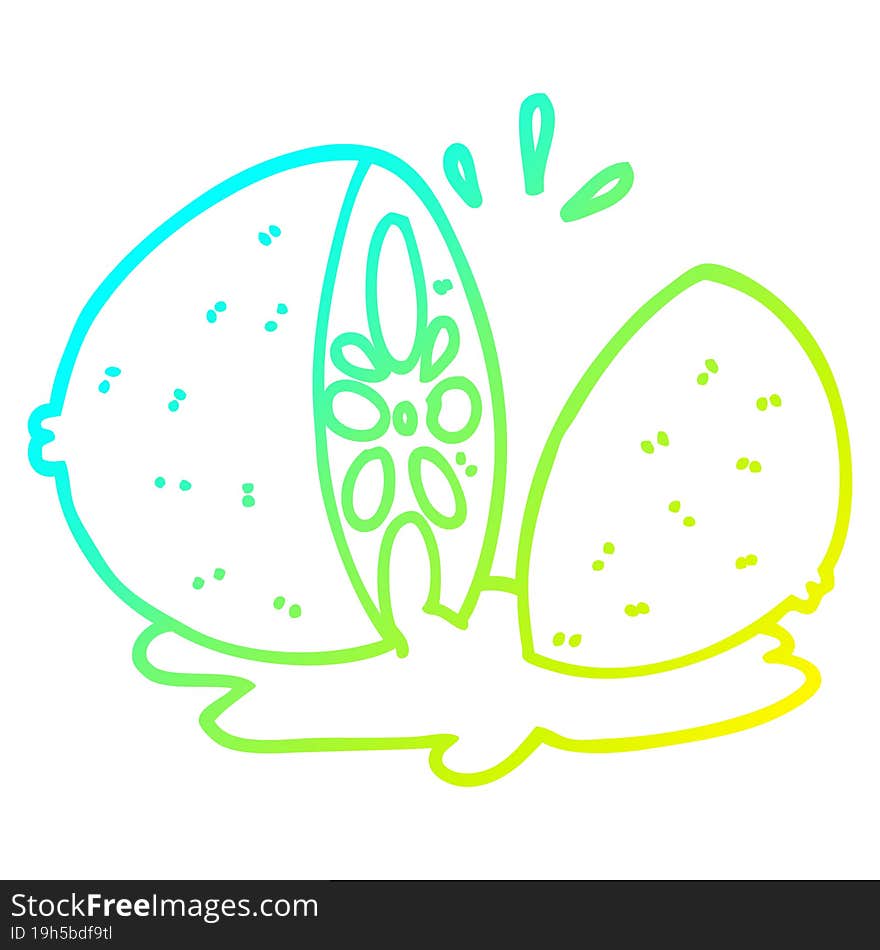 cold gradient line drawing cartoon cut lemon