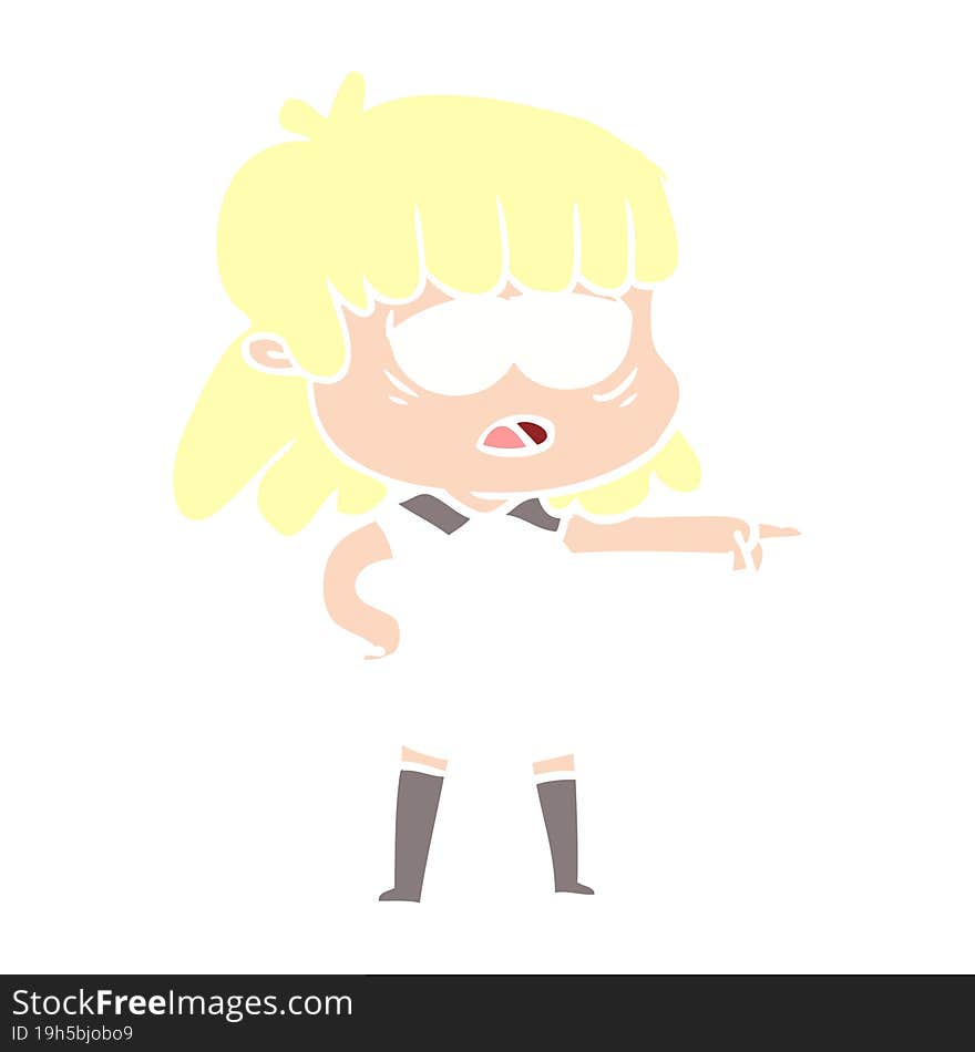 flat color style cartoon tired woman pointing