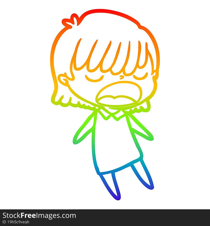 rainbow gradient line drawing cartoon woman talking loudly