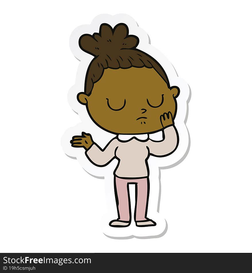 sticker of a cartoon calm woman