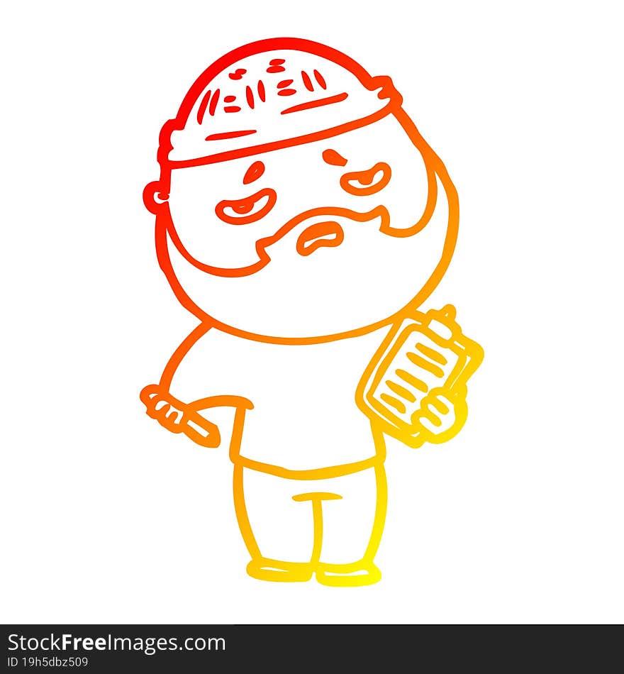 Warm Gradient Line Drawing Cartoon Worried Man With Beard