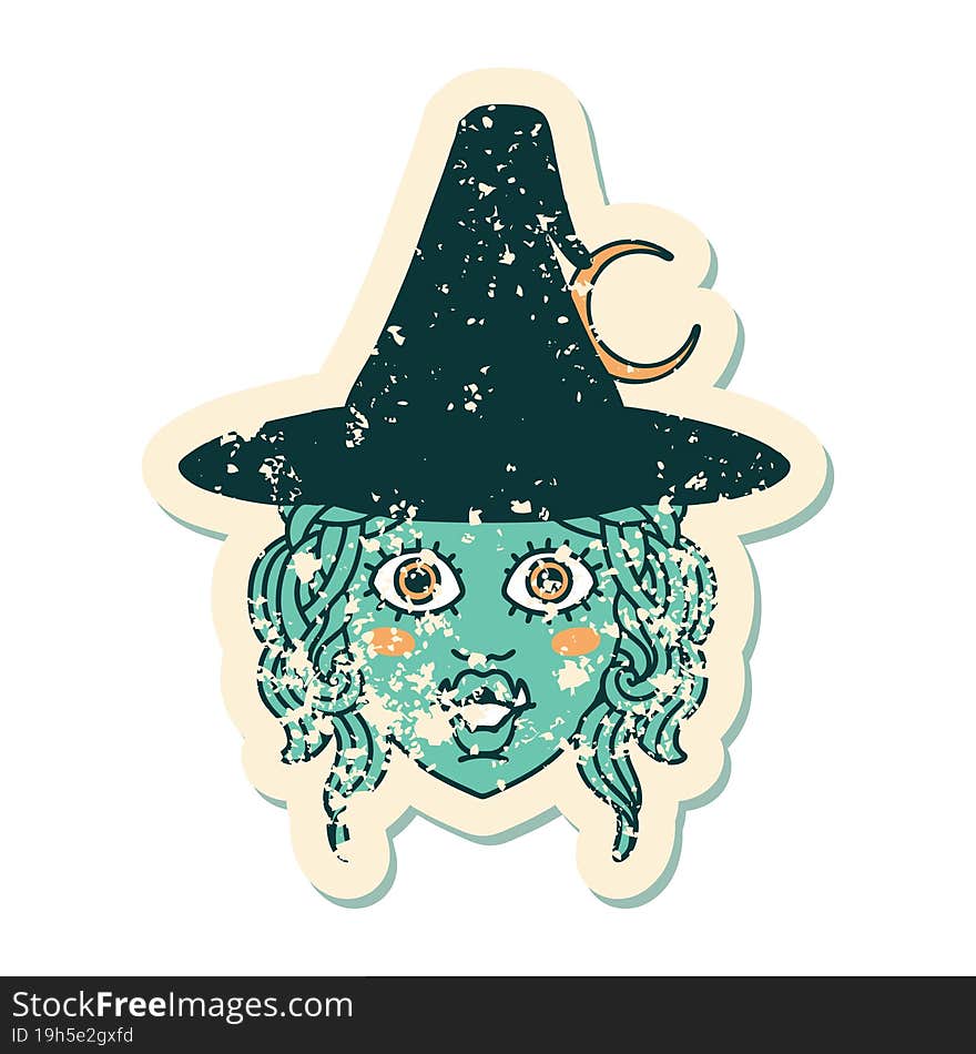 Retro Tattoo Style half orc witch character face. Retro Tattoo Style half orc witch character face