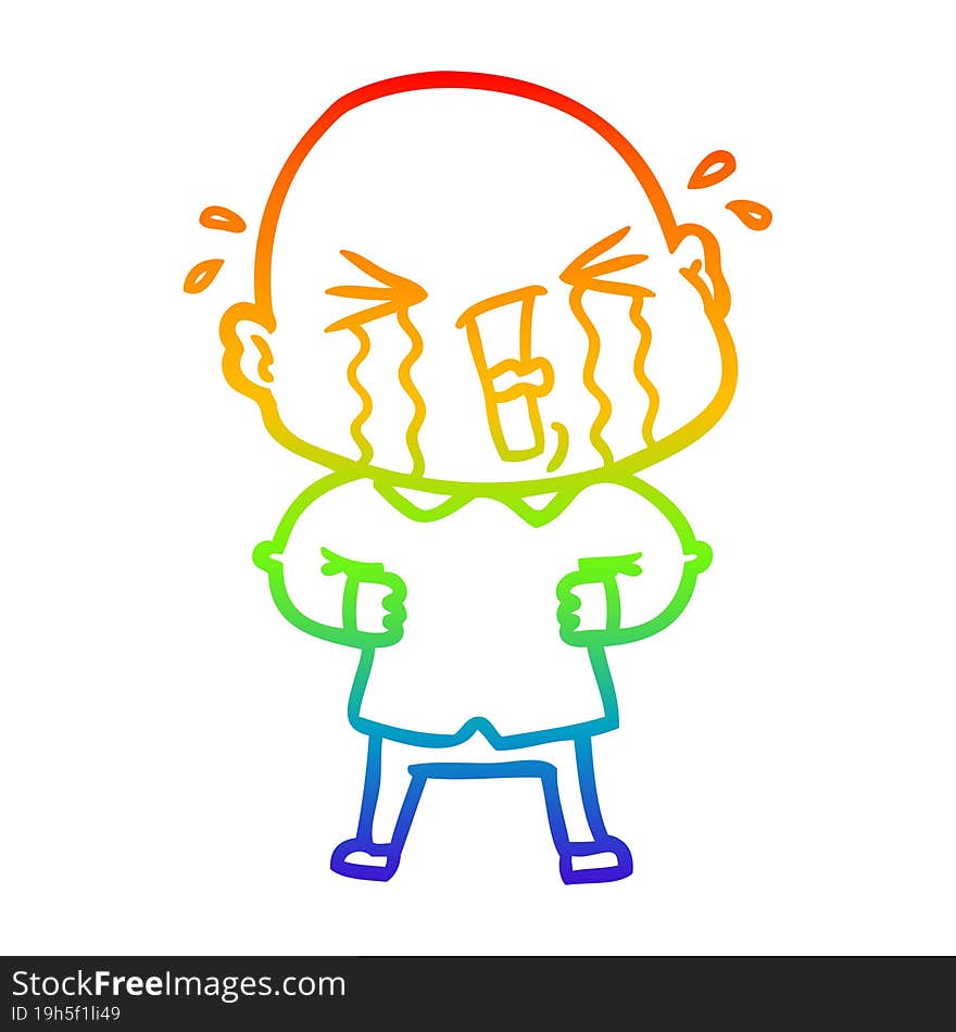 rainbow gradient line drawing cartoon crying bald man