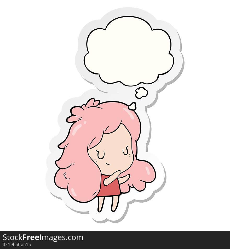 Cartoon Girl And Thought Bubble As A Printed Sticker