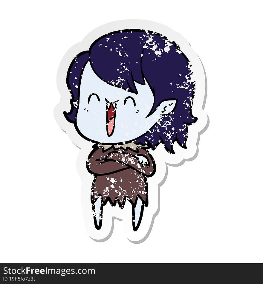 distressed sticker of a cute cartoon happy vampire girl