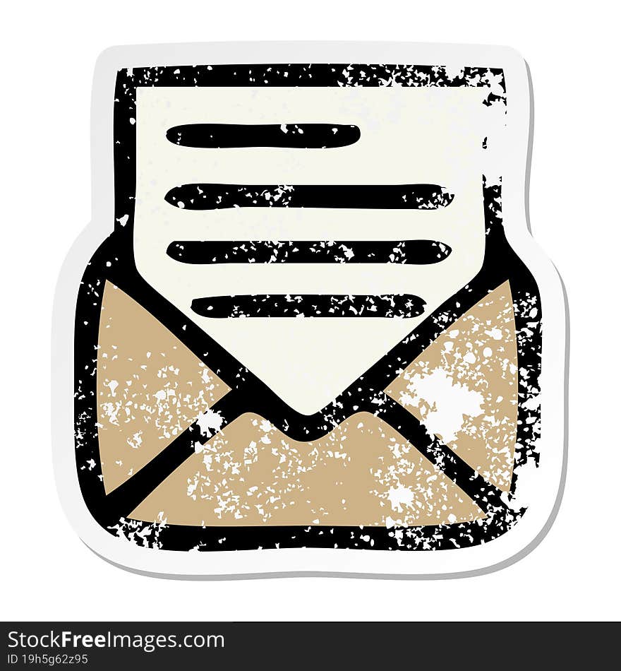 Distressed Sticker Of A Cute Cartoon Letter And Envelope