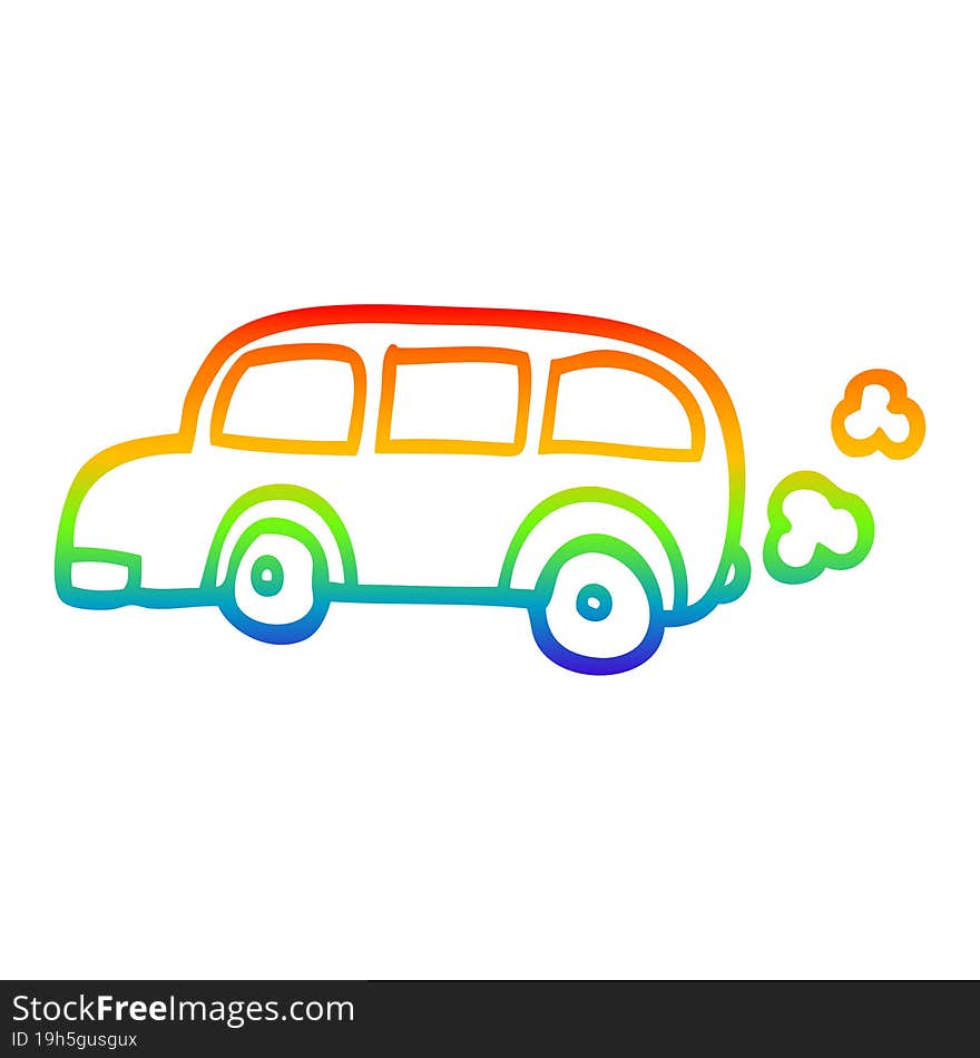 rainbow gradient line drawing cartoon school bus