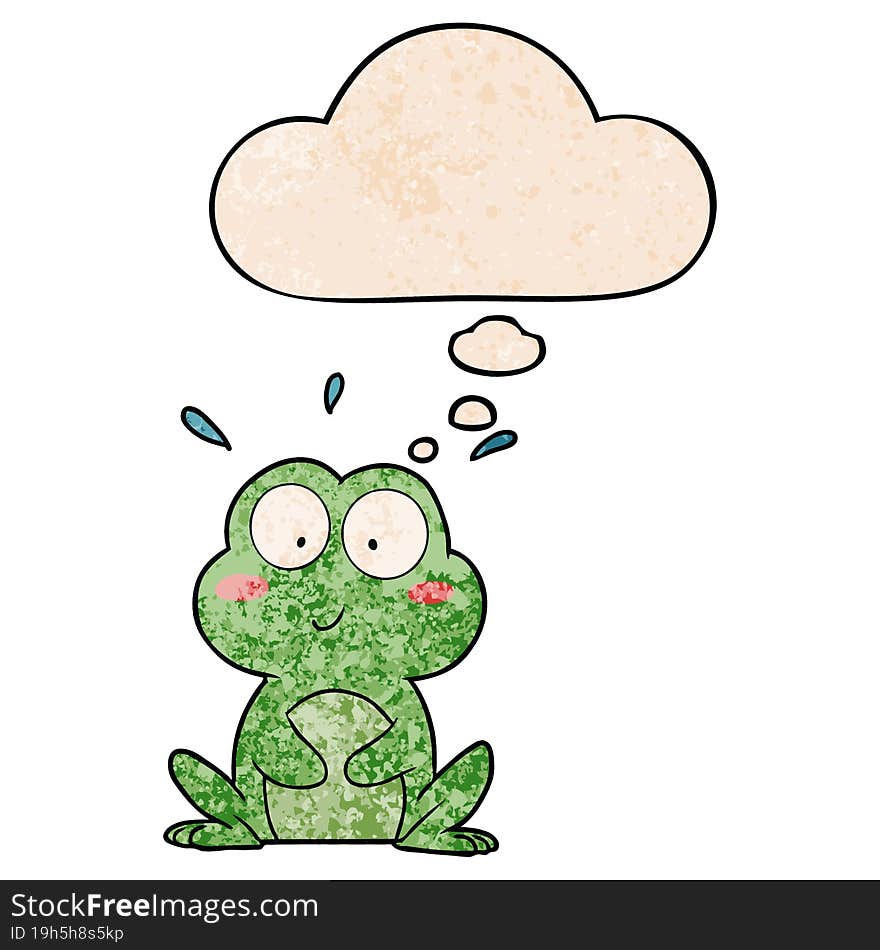 Cute Cartoon Frog And Thought Bubble In Grunge Texture Pattern Style