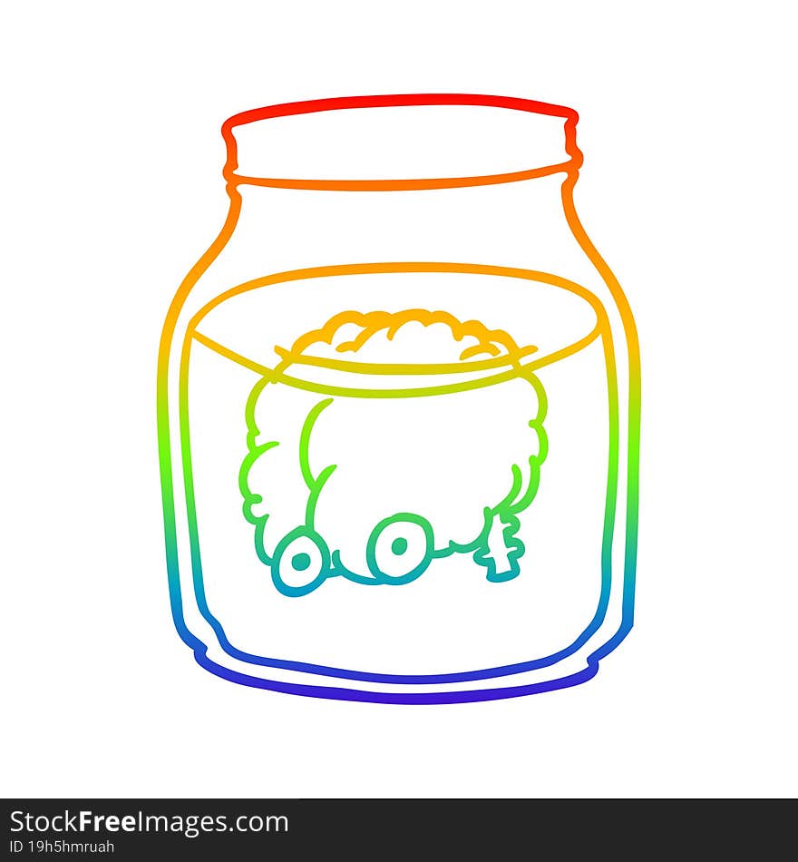 rainbow gradient line drawing of a spooky brain floating in jar