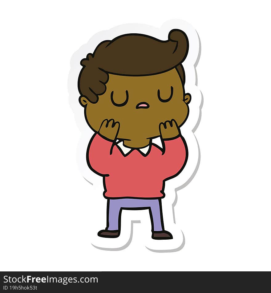 sticker of a cartoon aloof man considering