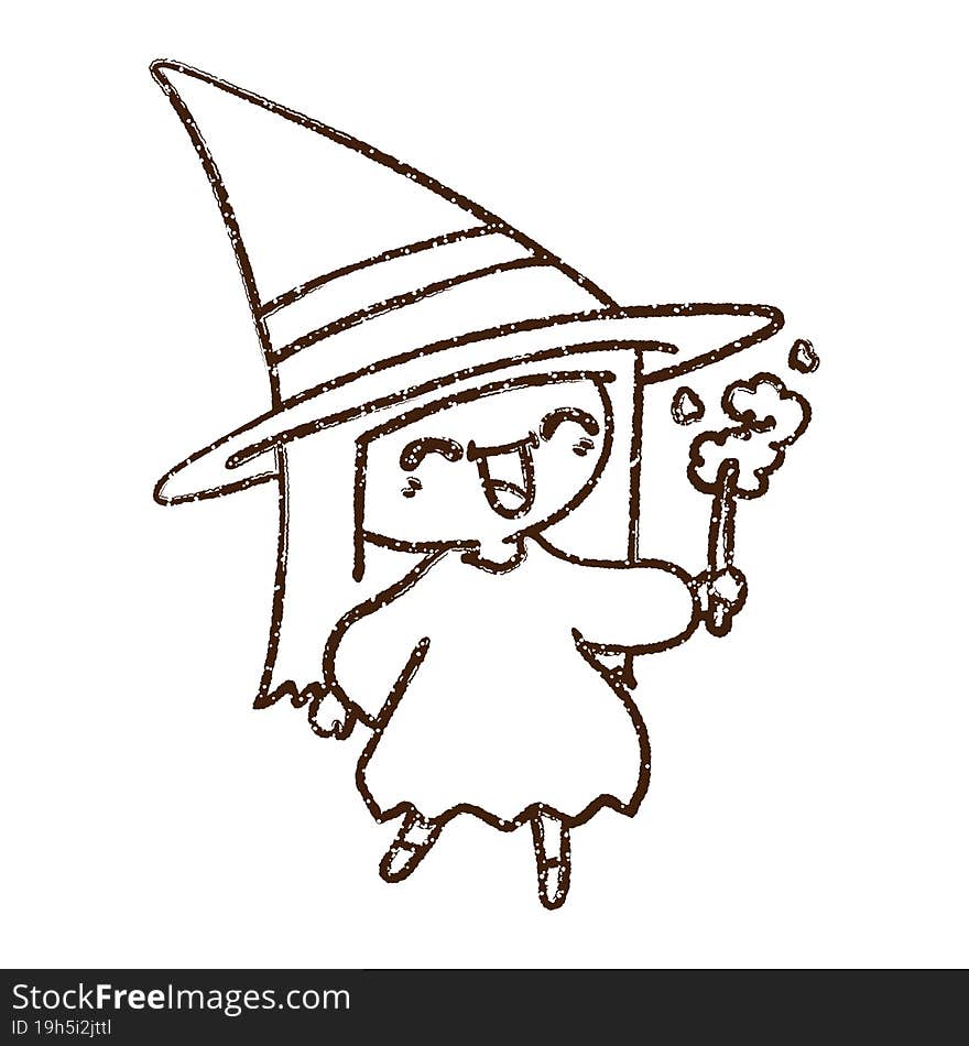 Happy Witch Charcoal Drawing