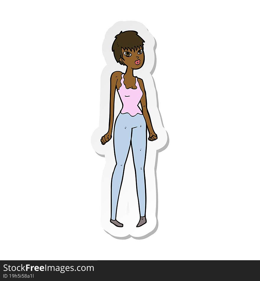 Sticker Of A Cartoon Pretty Woman