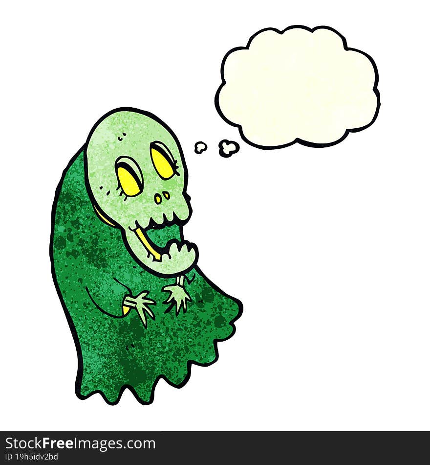 cartoon spooky ghoul with thought bubble