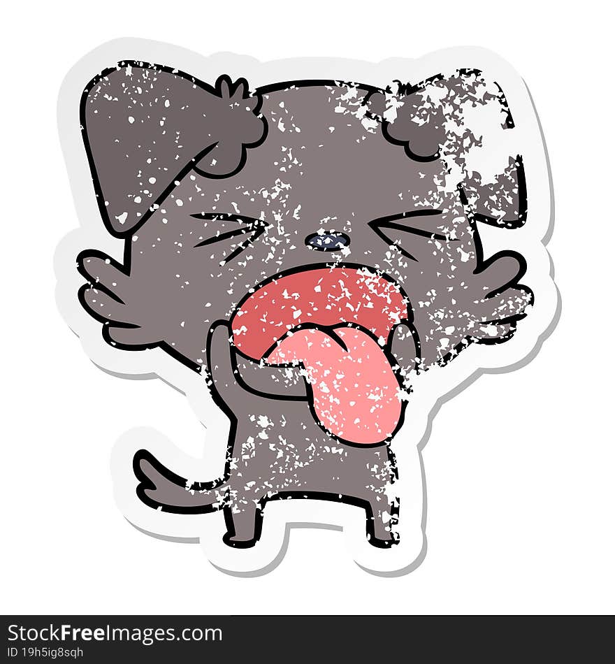 distressed sticker of a cartoon disgusted dog