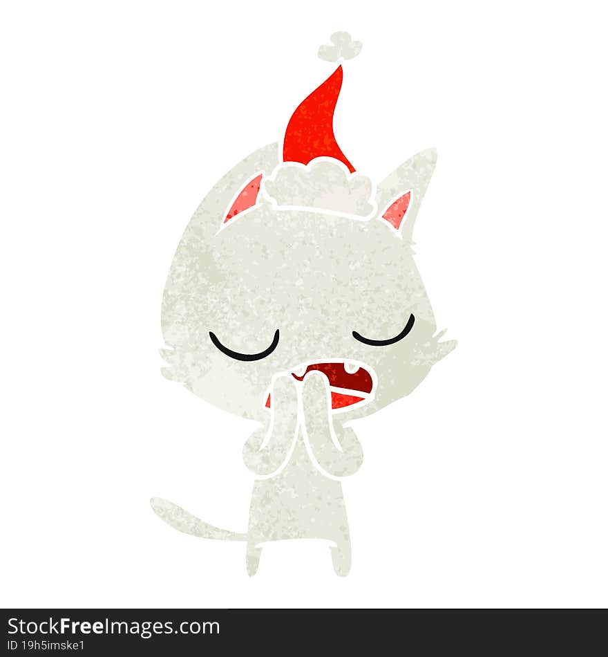 talking cat retro cartoon of a wearing santa hat