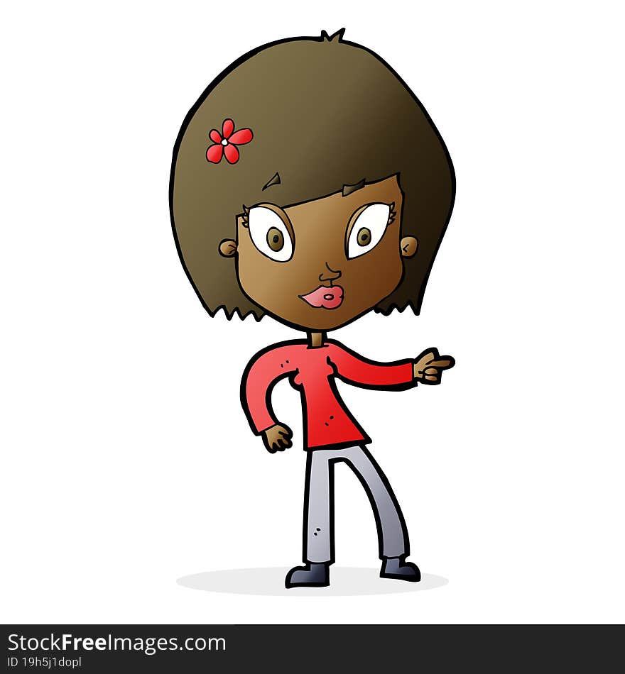 cartoon pretty woman pointing