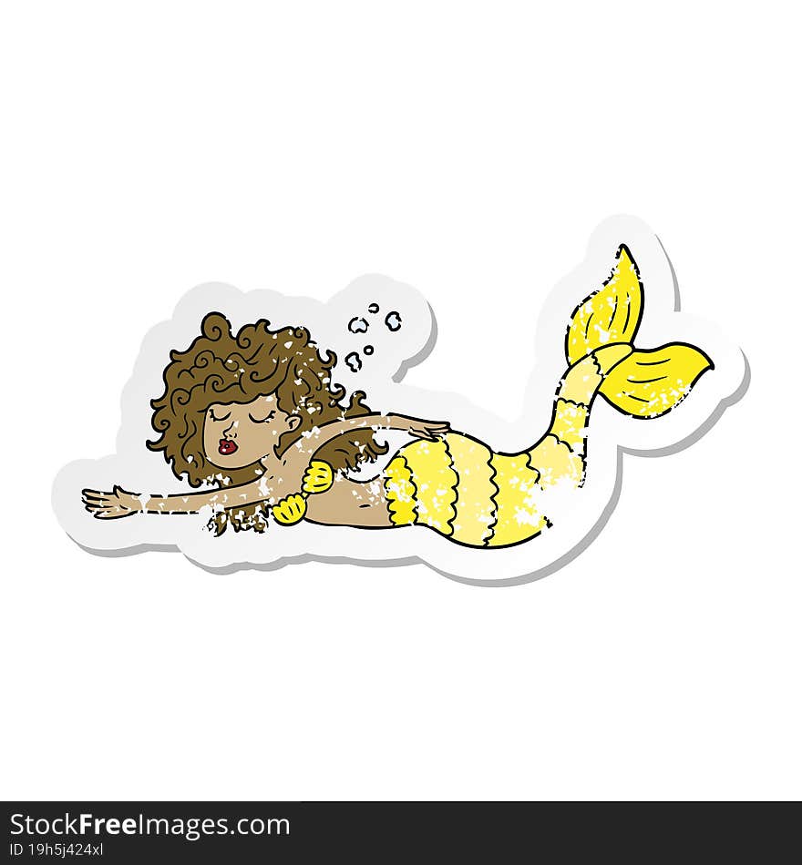 distressed sticker of a cartoon mermaid