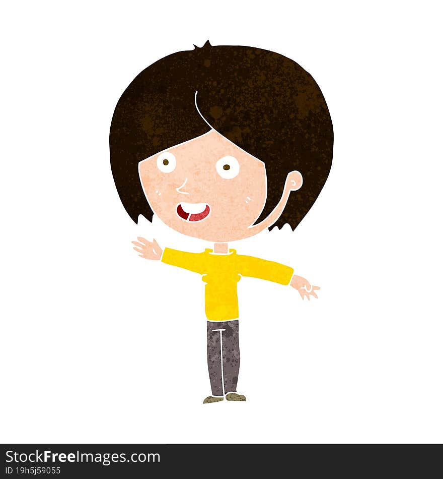 cartoon happy girl waving