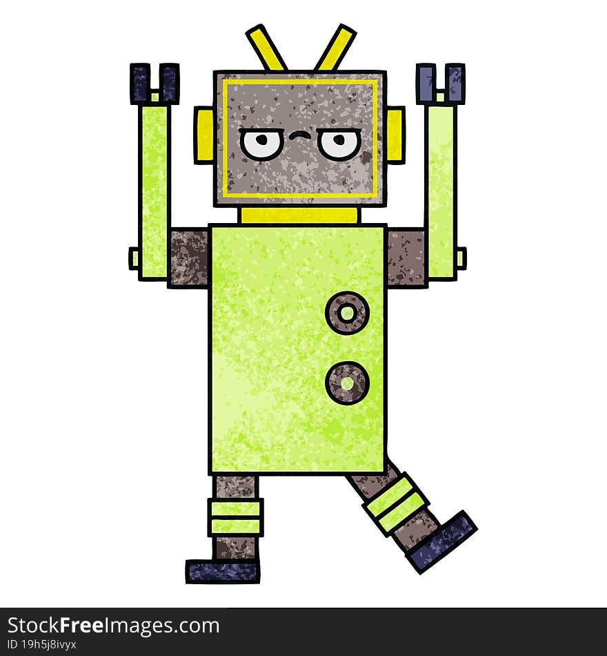 retro grunge texture cartoon of a robot