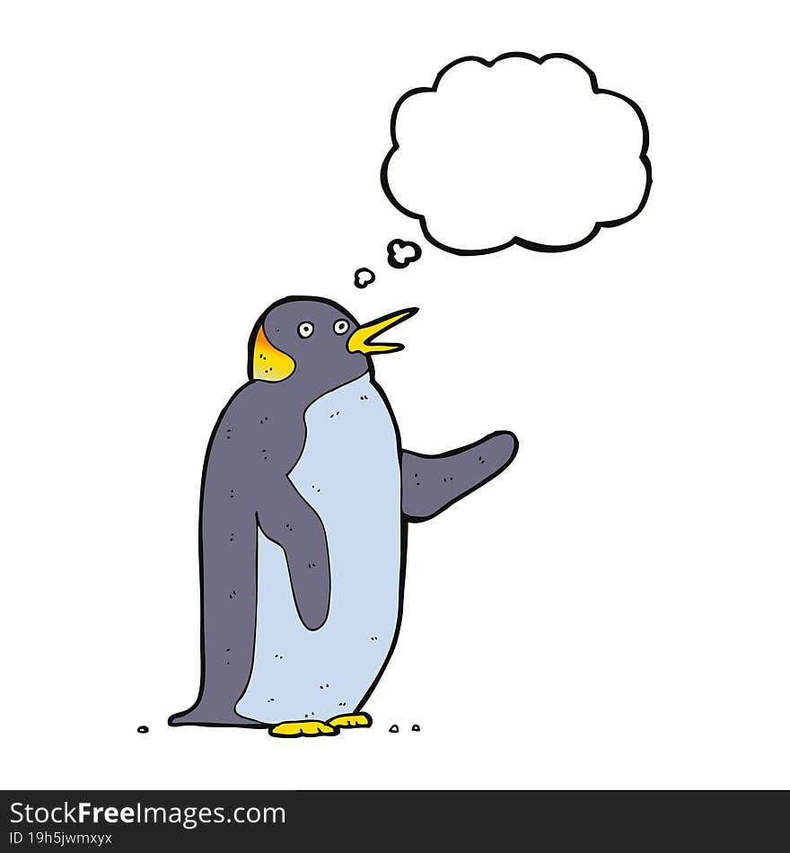 Cartoon Penguin Waving With Thought Bubble