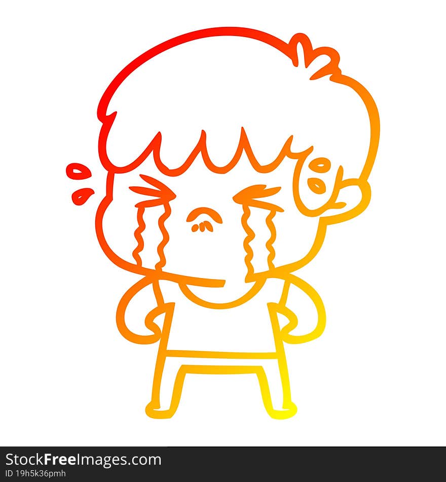 warm gradient line drawing cartoon boy crying